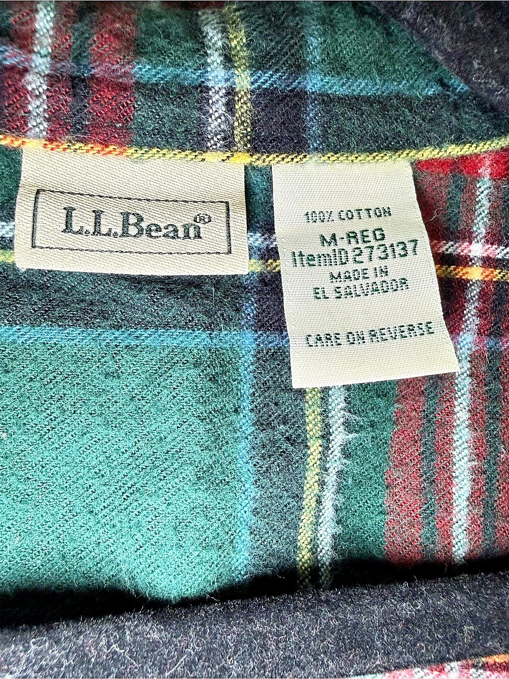 L.L.Bean Men's Scotch Plaid Cotton Flannel Shirt Tartan Green & Red Size Medium - Picture 3 of 15